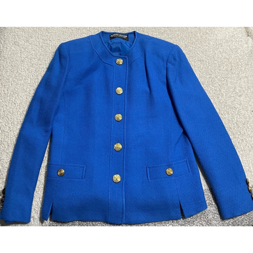 VTG Herbert Grossman Womens Sz 10 Gold Hardware Blazer Blue Made in USA Union